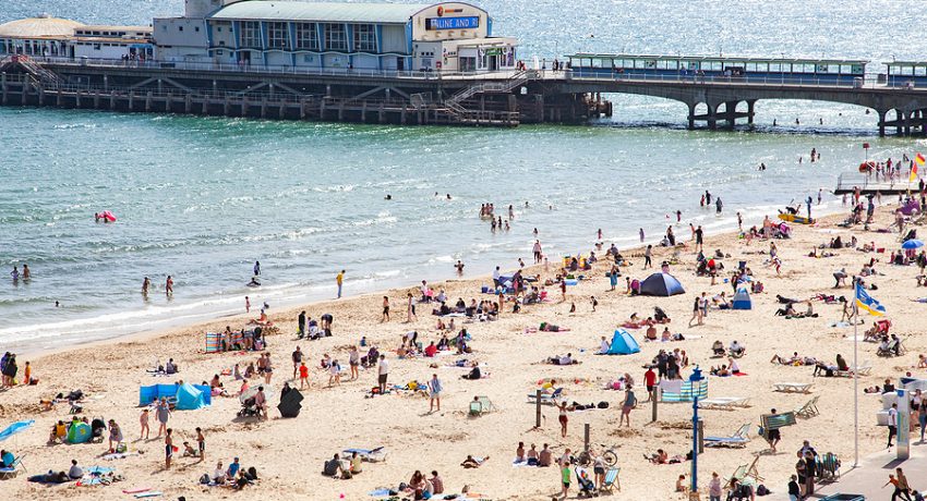 BOURNEMOUTH, UK - 1st JUNE, 2017: Bournemouth beach pier and coast, Dorset
